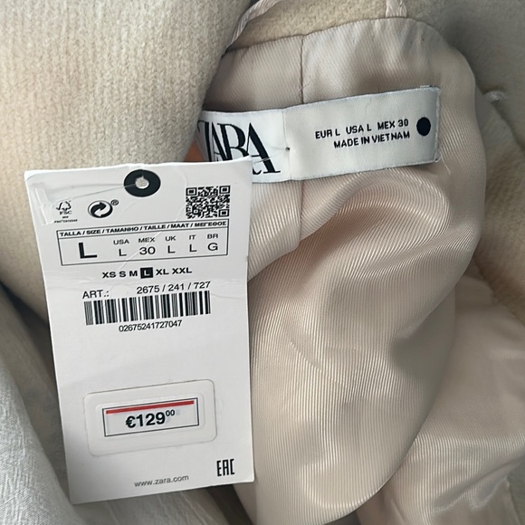 Zara Elegant Cream Wool Coat NWT Sz L - Picture 6 of 6